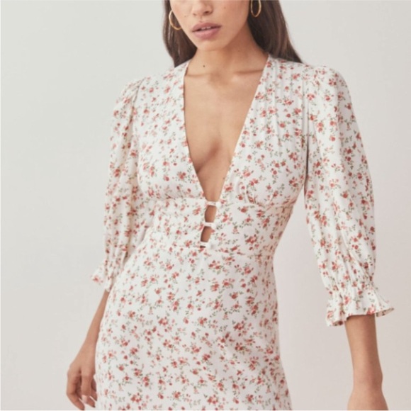 Reformation Marina Ditsy Floral Cream Mini Dress Size 0 - Picture 2 of 12
